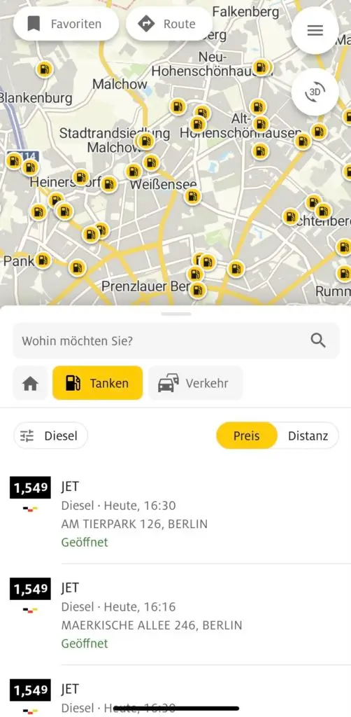 Abbildung der App ADAC Spritpreise