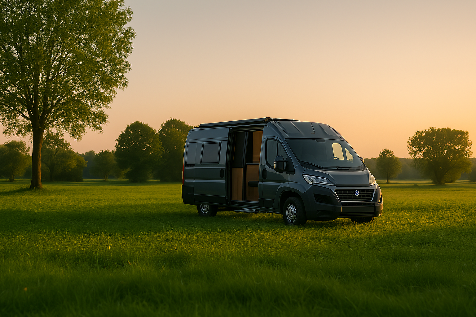 Ein Camper auf einer Wiese