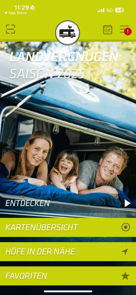Startseite der App Landvergnügen