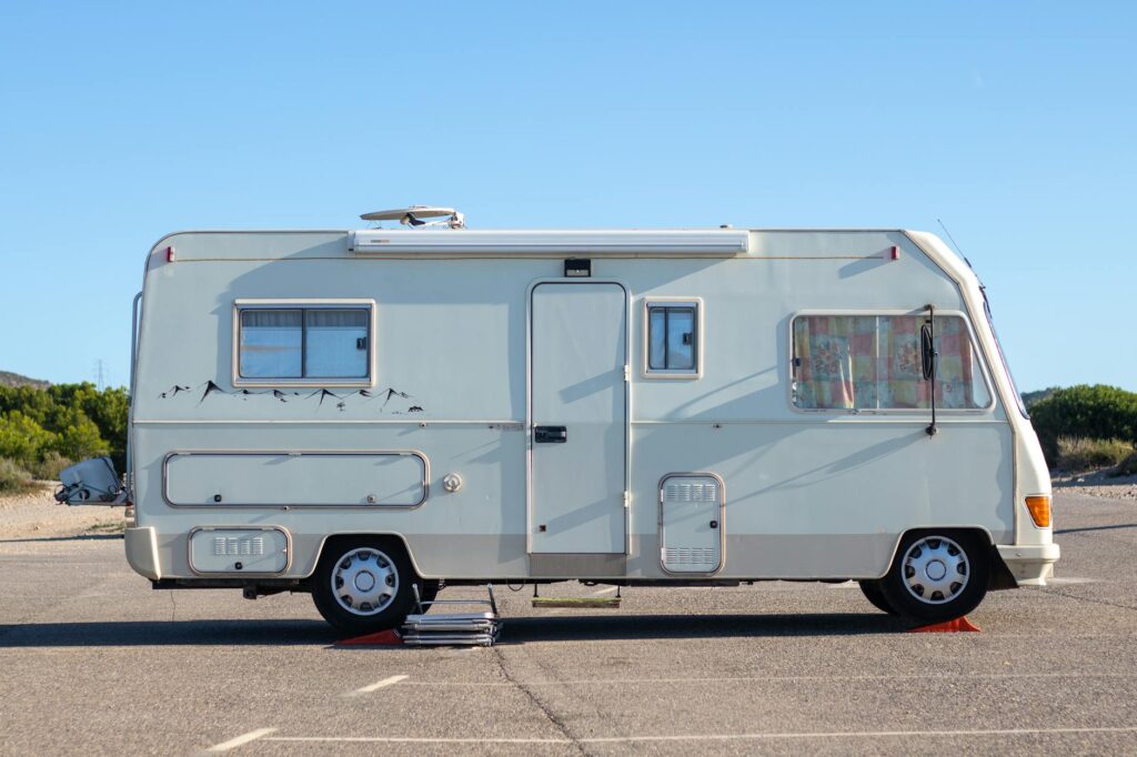 white camper van parked on the road