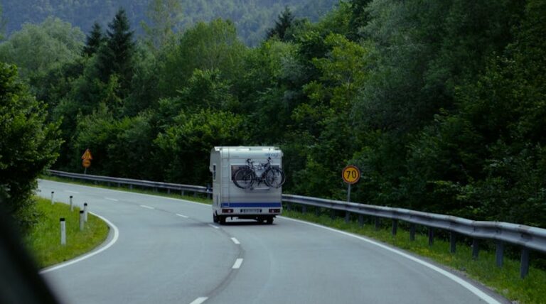 camper on road in mountains