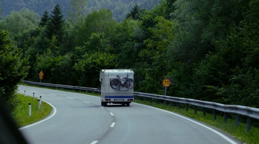 camper on road in mountains